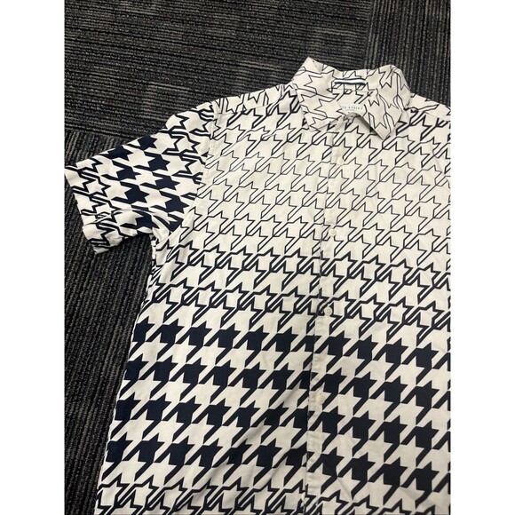 TED BAKER London Men's Shirt Black/White Stars S/S Linen/Cotton Size 3/US Medium - Picture 4 of 13